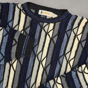 Vintage Daddy Max Sweater Mens XL Blue 3D Knit Coogi Style Geometric 90s